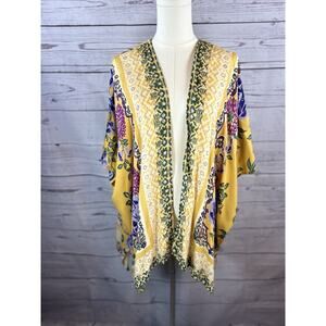 Angie Yellow Floral Kimono Cardigan Womens S